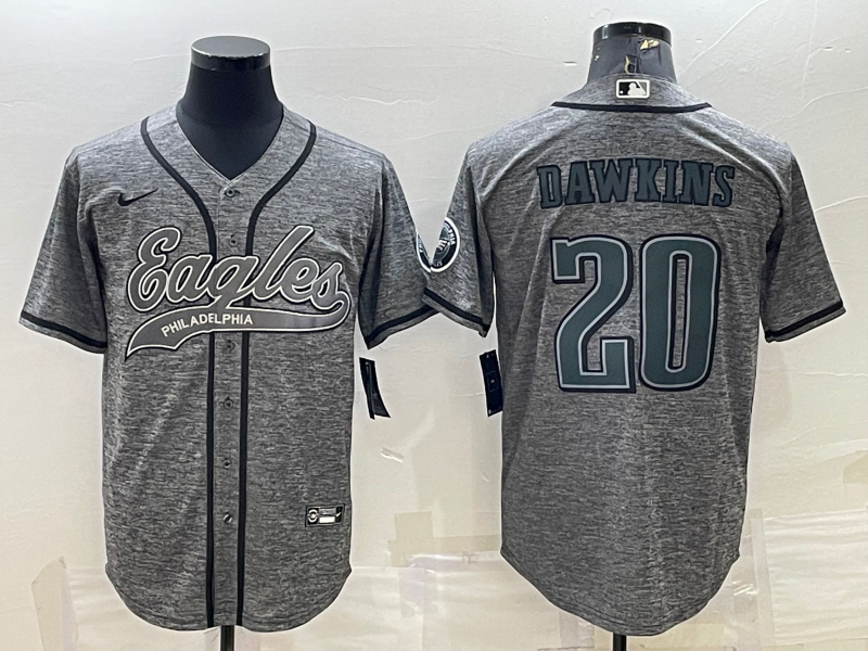 Men's Grey Philadelphia Eagles #20 Brian Dawkins With Patch Cool Base Stitched Baseball Jersey